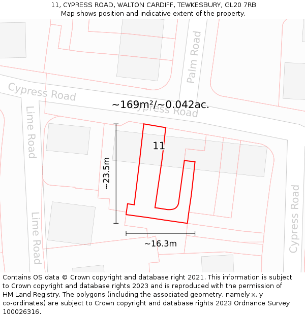 11, CYPRESS ROAD, WALTON CARDIFF, TEWKESBURY, GL20 7RB: Plot and title map