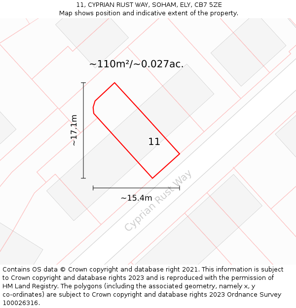 11, CYPRIAN RUST WAY, SOHAM, ELY, CB7 5ZE: Plot and title map