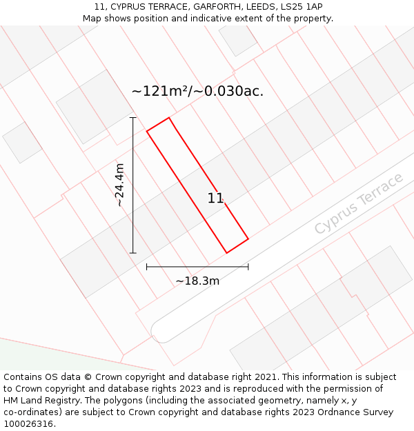 11, CYPRUS TERRACE, GARFORTH, LEEDS, LS25 1AP: Plot and title map