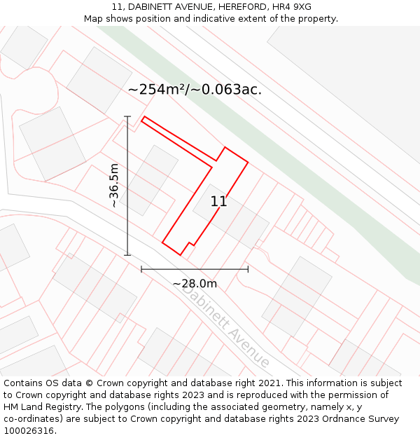 11, DABINETT AVENUE, HEREFORD, HR4 9XG: Plot and title map