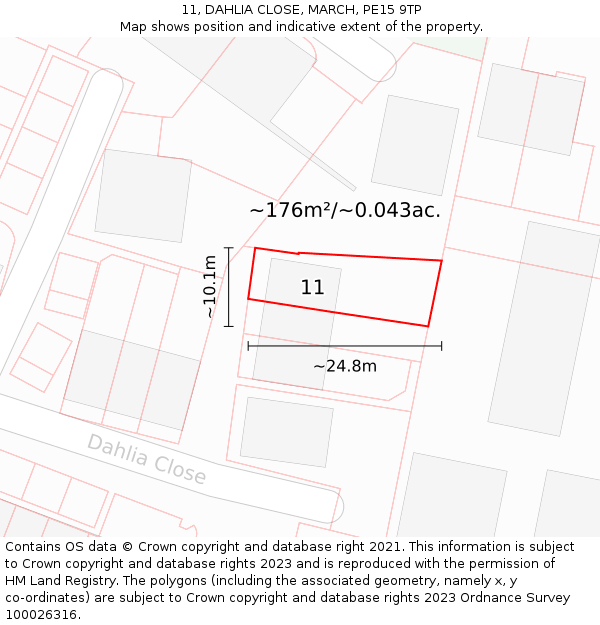 11, DAHLIA CLOSE, MARCH, PE15 9TP: Plot and title map