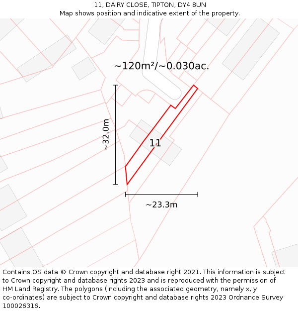 11, DAIRY CLOSE, TIPTON, DY4 8UN: Plot and title map