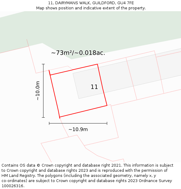 11, DAIRYMANS WALK, GUILDFORD, GU4 7FE: Plot and title map