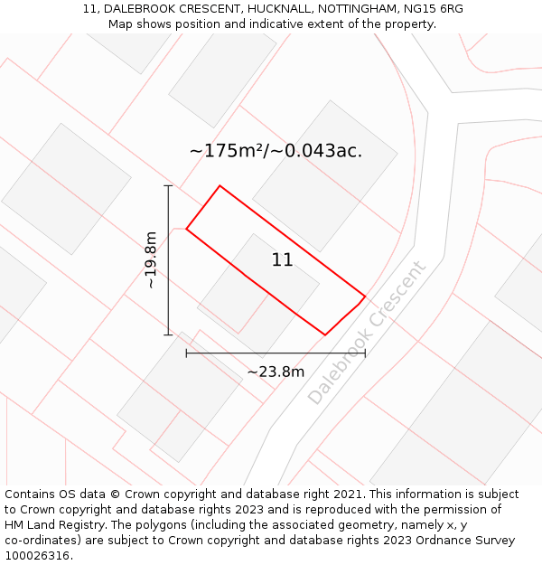 11, DALEBROOK CRESCENT, HUCKNALL, NOTTINGHAM, NG15 6RG: Plot and title map