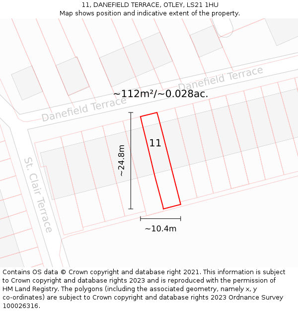 11, DANEFIELD TERRACE, OTLEY, LS21 1HU: Plot and title map