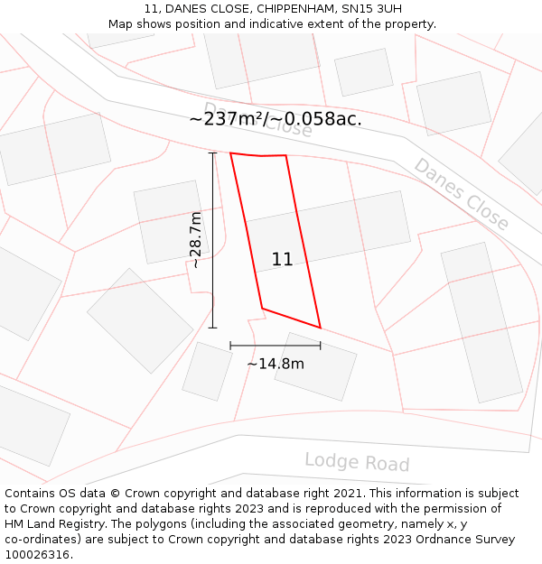 11, DANES CLOSE, CHIPPENHAM, SN15 3UH: Plot and title map