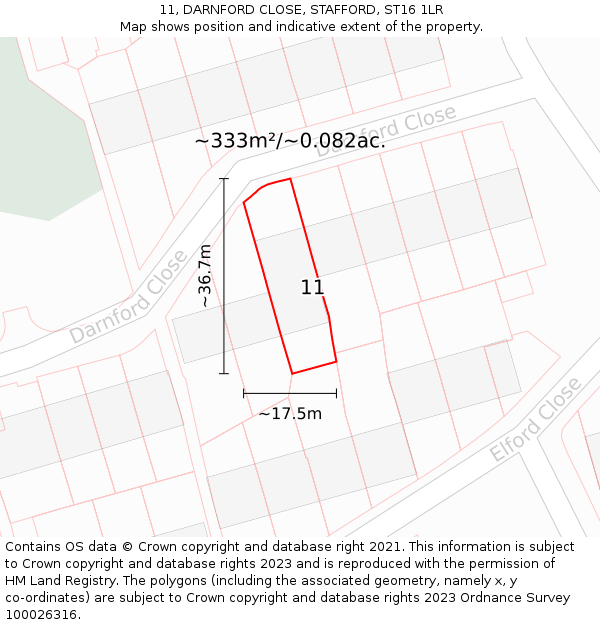 11, DARNFORD CLOSE, STAFFORD, ST16 1LR: Plot and title map