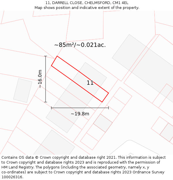 11, DARRELL CLOSE, CHELMSFORD, CM1 4EL: Plot and title map