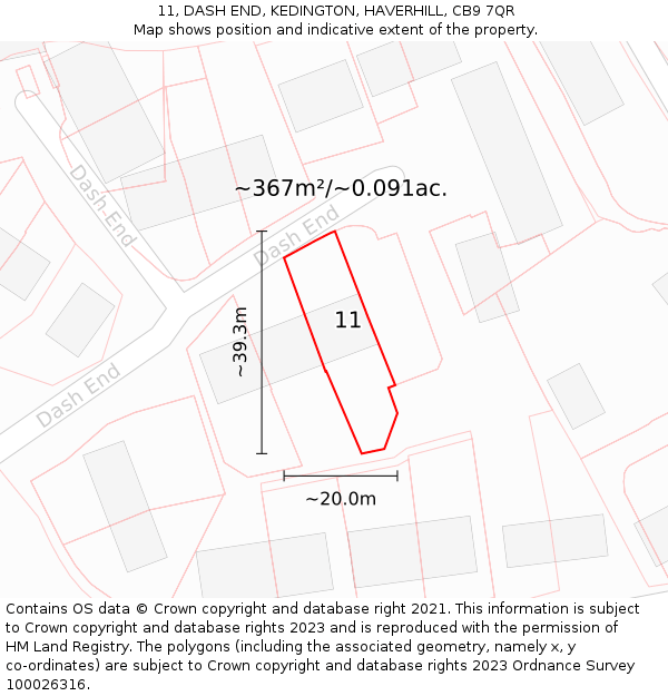 11, DASH END, KEDINGTON, HAVERHILL, CB9 7QR: Plot and title map