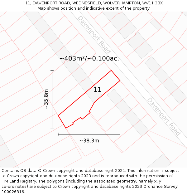 11, DAVENPORT ROAD, WEDNESFIELD, WOLVERHAMPTON, WV11 3BX: Plot and title map