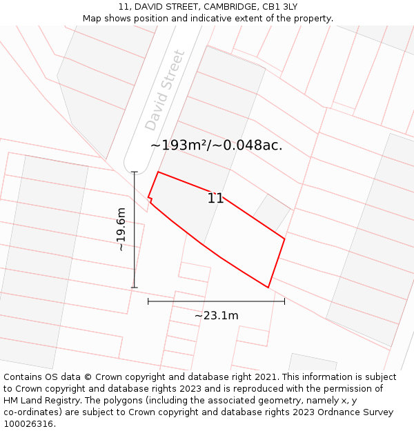 11, DAVID STREET, CAMBRIDGE, CB1 3LY: Plot and title map