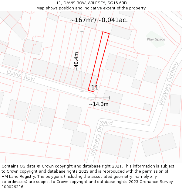 11, DAVIS ROW, ARLESEY, SG15 6RB: Plot and title map