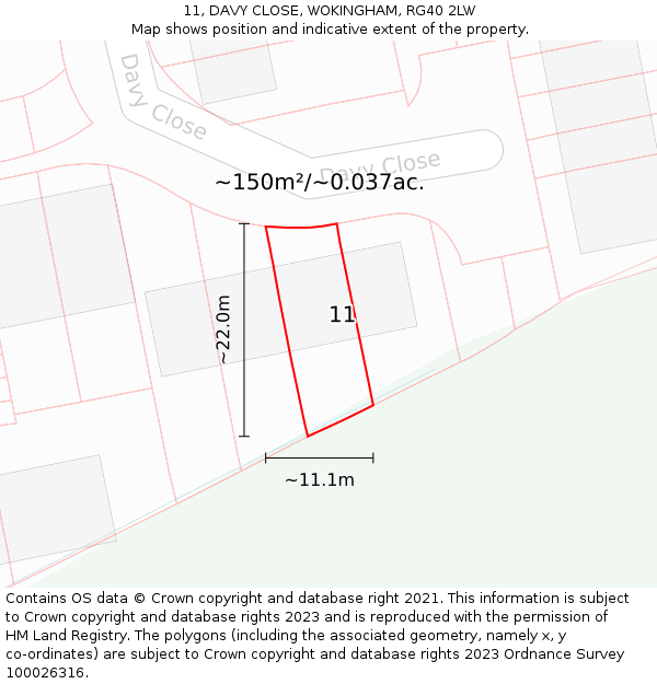 11, DAVY CLOSE, WOKINGHAM, RG40 2LW: Plot and title map