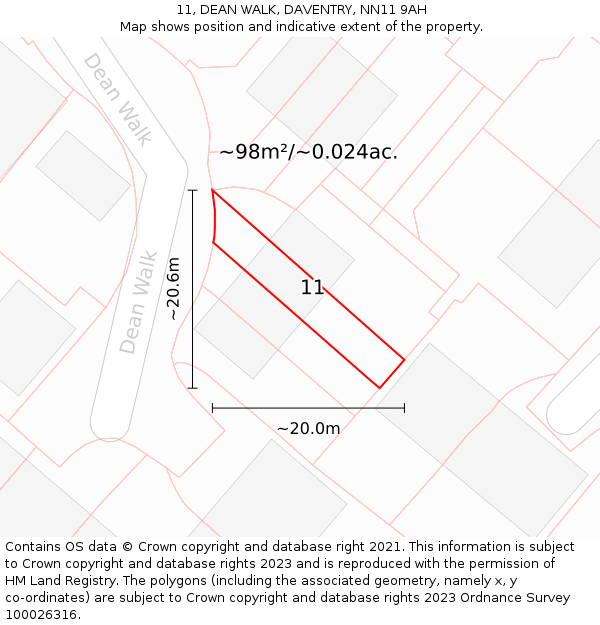 11, DEAN WALK, DAVENTRY, NN11 9AH: Plot and title map