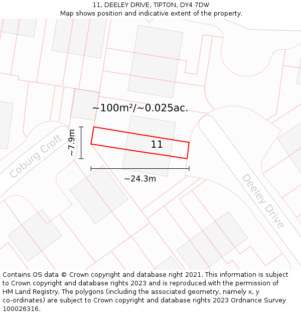 11, DEELEY DRIVE, TIPTON, DY4 7DW: Plot and title map
