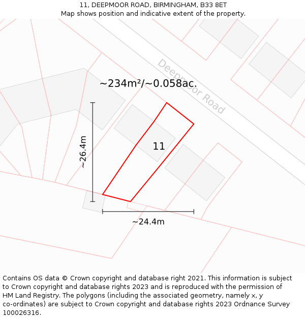 11, DEEPMOOR ROAD, BIRMINGHAM, B33 8ET: Plot and title map