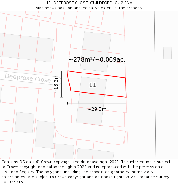 11, DEEPROSE CLOSE, GUILDFORD, GU2 9NA: Plot and title map
