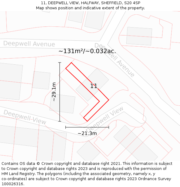 11, DEEPWELL VIEW, HALFWAY, SHEFFIELD, S20 4SP: Plot and title map