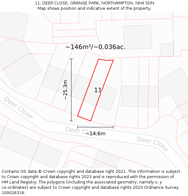 11, DEER CLOSE, GRANGE PARK, NORTHAMPTON, NN4 5DN: Plot and title map