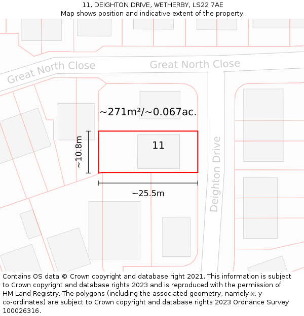 11, DEIGHTON DRIVE, WETHERBY, LS22 7AE: Plot and title map