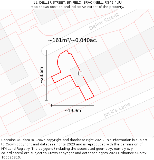 11, DELLER STREET, BINFIELD, BRACKNELL, RG42 4UU: Plot and title map