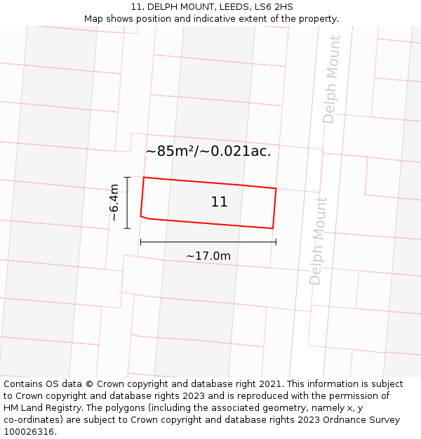 11, DELPH MOUNT, LEEDS, LS6 2HS: Plot and title map