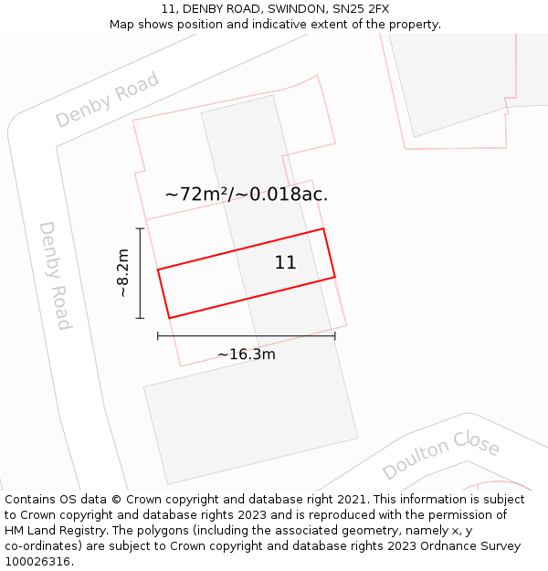 11, DENBY ROAD, SWINDON, SN25 2FX: Plot and title map