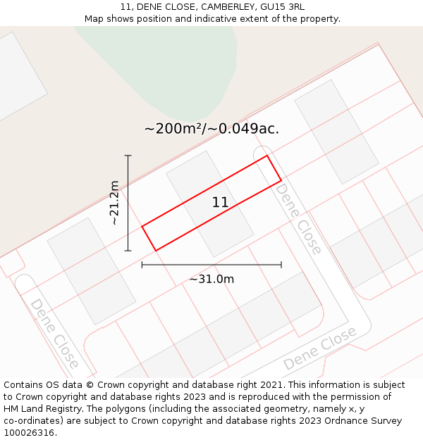 11, DENE CLOSE, CAMBERLEY, GU15 3RL: Plot and title map