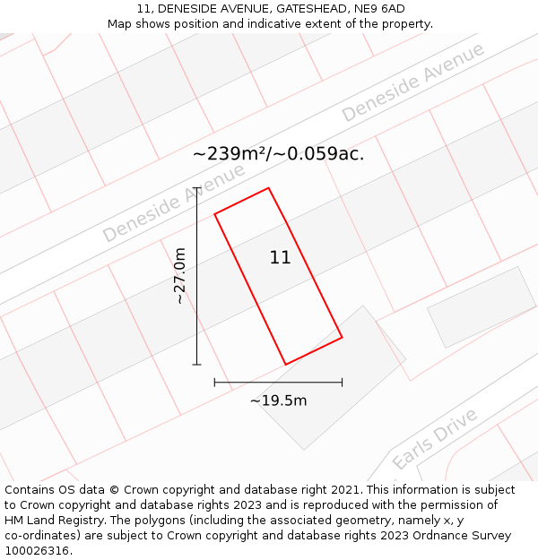11, DENESIDE AVENUE, GATESHEAD, NE9 6AD: Plot and title map