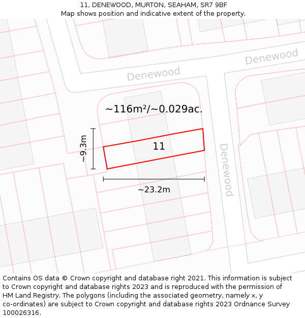 11, DENEWOOD, MURTON, SEAHAM, SR7 9BF: Plot and title map