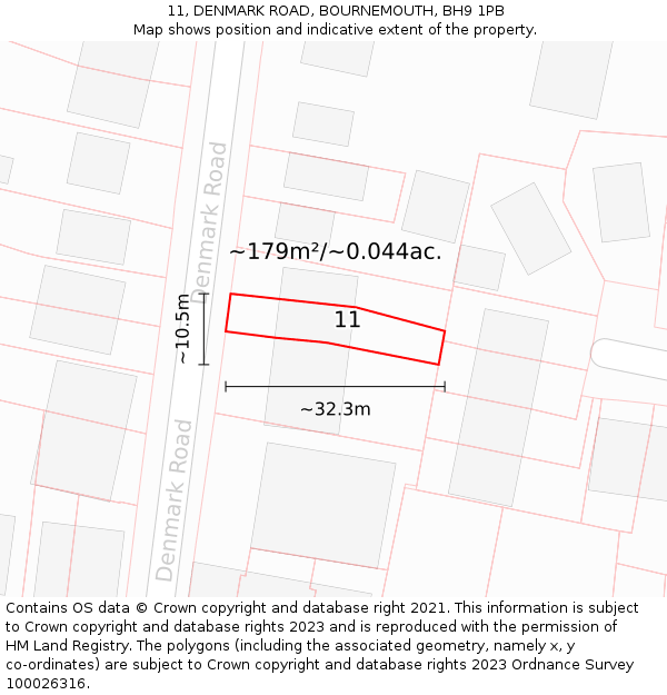 11, DENMARK ROAD, BOURNEMOUTH, BH9 1PB: Plot and title map