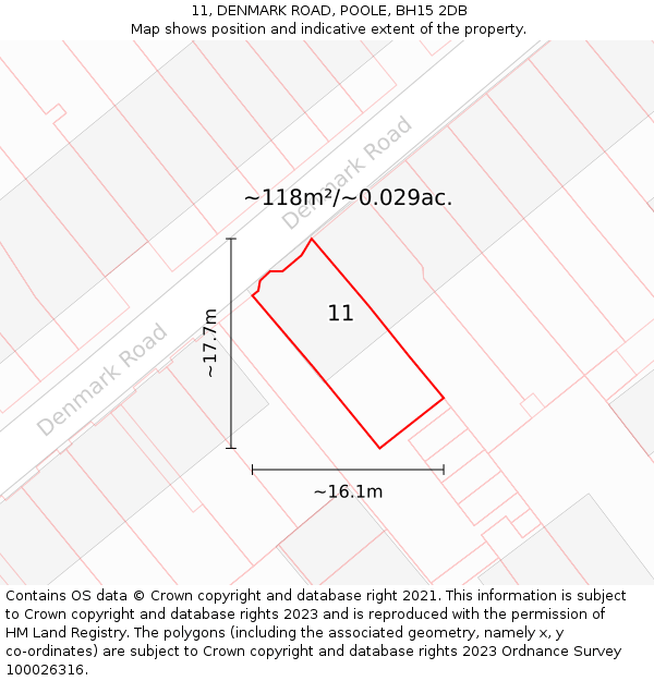 11, DENMARK ROAD, POOLE, BH15 2DB: Plot and title map