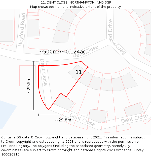 11, DENT CLOSE, NORTHAMPTON, NN5 6GP: Plot and title map