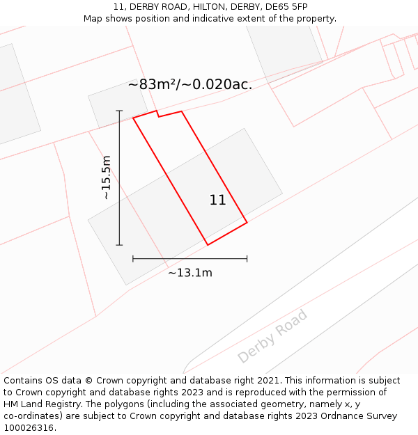11, DERBY ROAD, HILTON, DERBY, DE65 5FP: Plot and title map