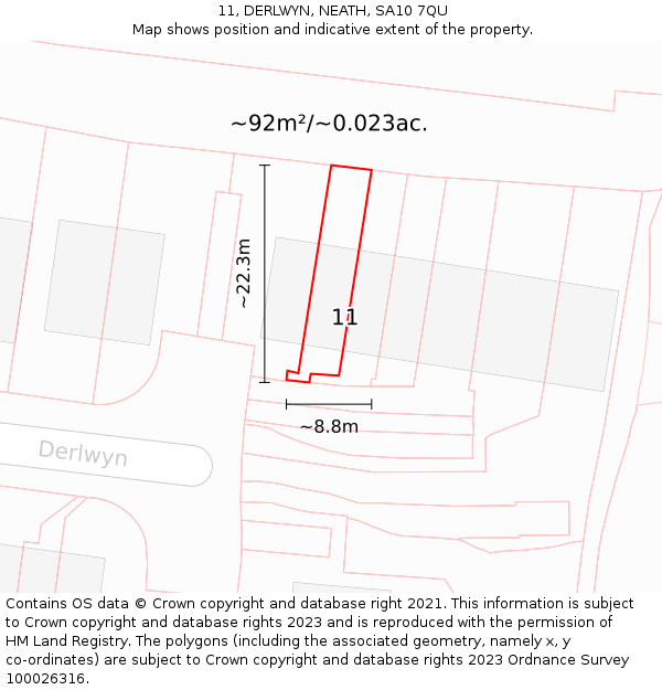 11, DERLWYN, NEATH, SA10 7QU: Plot and title map