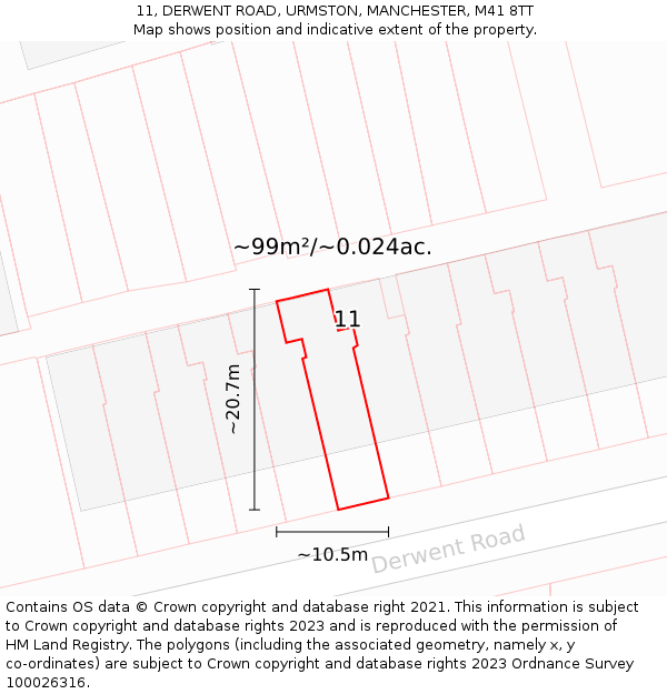 11, DERWENT ROAD, URMSTON, MANCHESTER, M41 8TT: Plot and title map