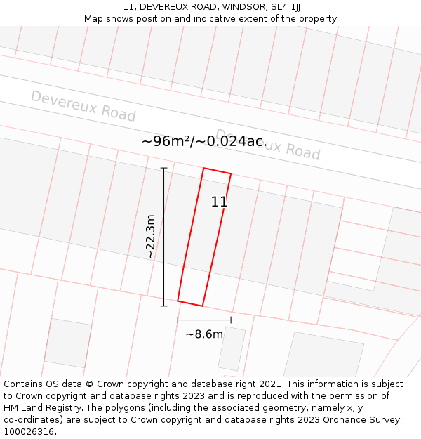 11, DEVEREUX ROAD, WINDSOR, SL4 1JJ: Plot and title map