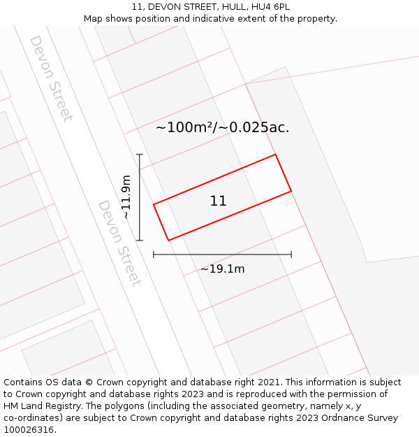 11, DEVON STREET, HULL, HU4 6PL: Plot and title map