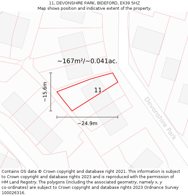 11, DEVONSHIRE PARK, BIDEFORD, EX39 5HZ: Plot and title map