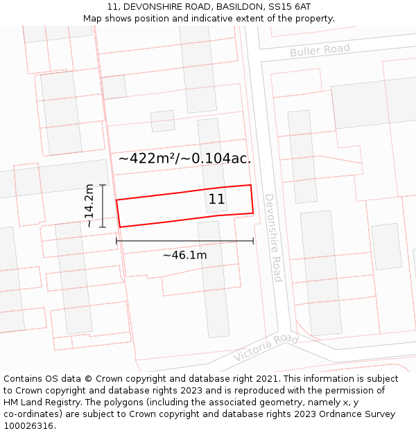 11, DEVONSHIRE ROAD, BASILDON, SS15 6AT: Plot and title map