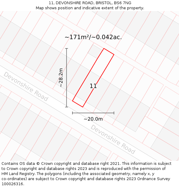 11, DEVONSHIRE ROAD, BRISTOL, BS6 7NG: Plot and title map