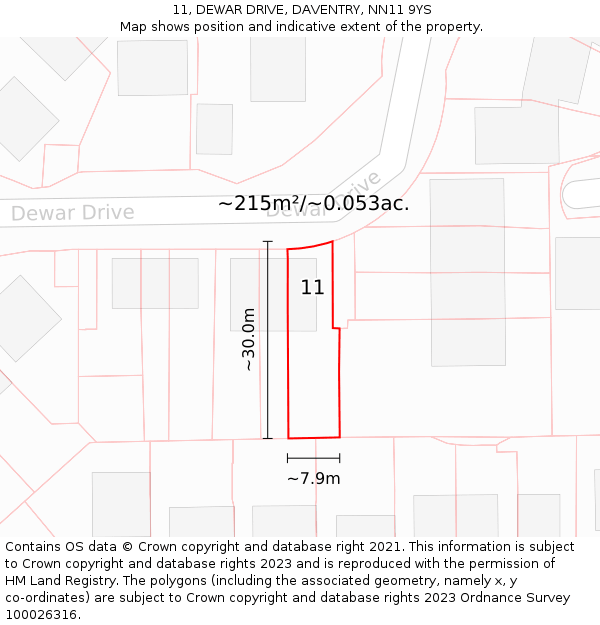 11, DEWAR DRIVE, DAVENTRY, NN11 9YS: Plot and title map