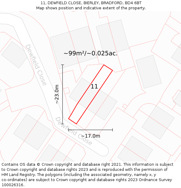 11, DEWFIELD CLOSE, BIERLEY, BRADFORD, BD4 6BT: Plot and title map