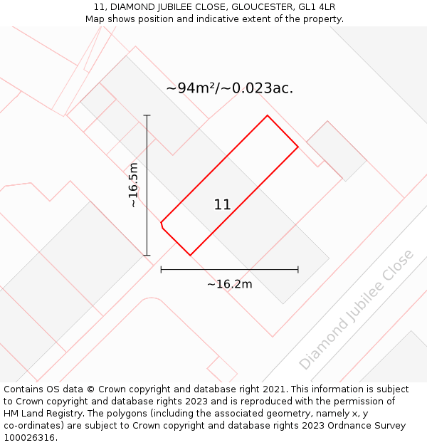 11, DIAMOND JUBILEE CLOSE, GLOUCESTER, GL1 4LR: Plot and title map