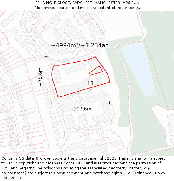 11, DINGLE CLOSE, RADCLIFFE, MANCHESTER, M26 1UN: Plot and title map