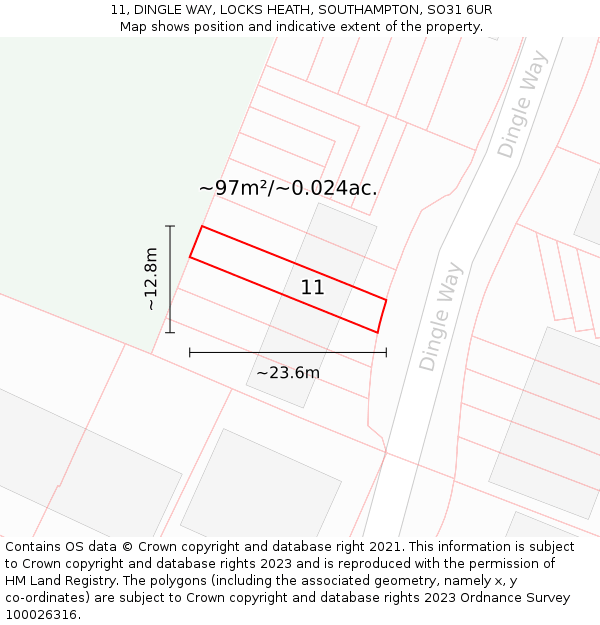 11, DINGLE WAY, LOCKS HEATH, SOUTHAMPTON, SO31 6UR: Plot and title map