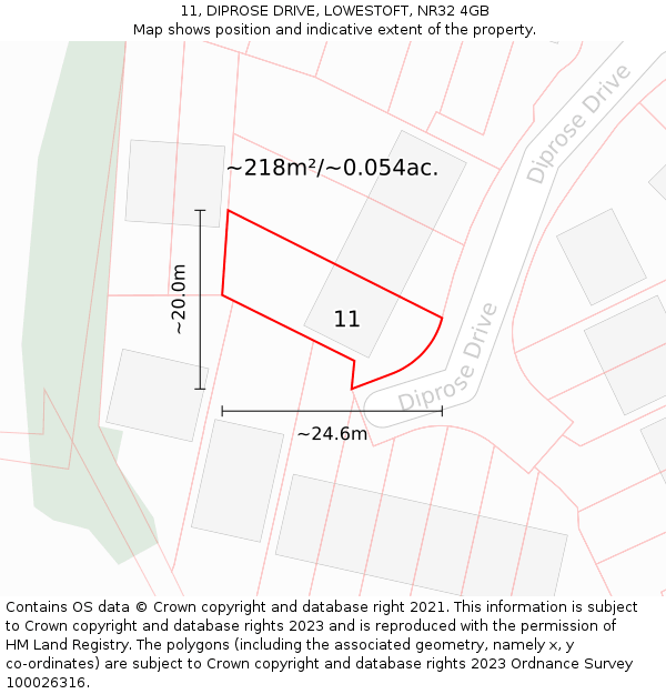 11, DIPROSE DRIVE, LOWESTOFT, NR32 4GB: Plot and title map