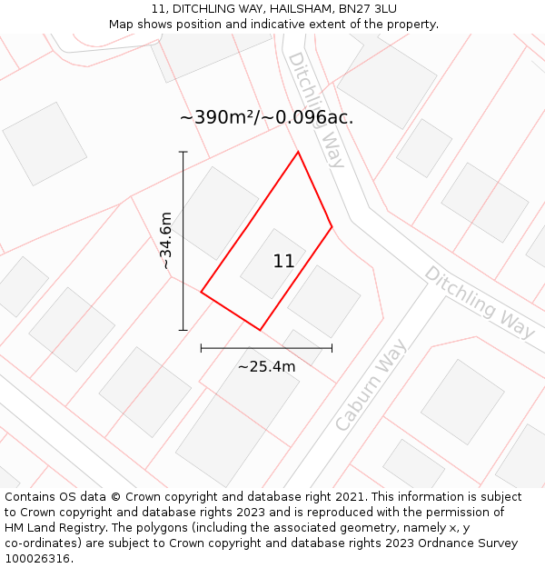 11, DITCHLING WAY, HAILSHAM, BN27 3LU: Plot and title map