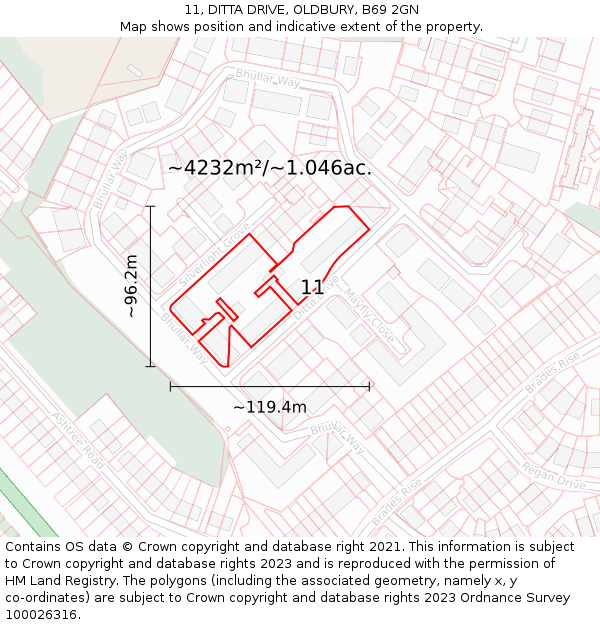 11, DITTA DRIVE, OLDBURY, B69 2GN: Plot and title map