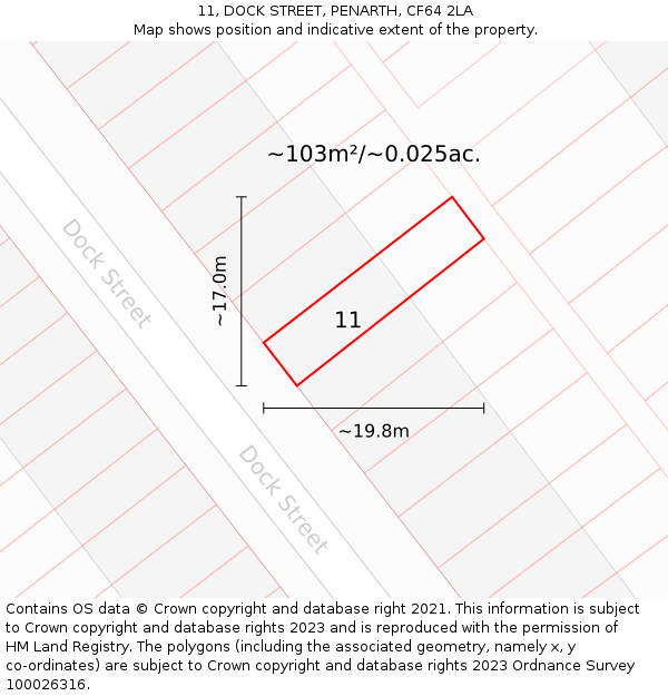 11, DOCK STREET, PENARTH, CF64 2LA: Plot and title map